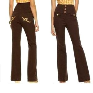 NEW Y2K Rocawear HIGH WAIST Western button up Corset Brown wide leg Denim Jean 7